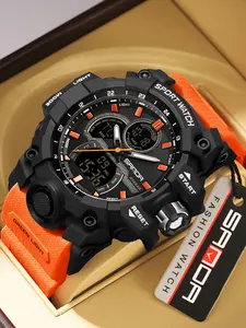 Sanda Youth Trendy Sports Watch Dual Display Night Glow Alarm Clock Multifunctional Electronic Watch, Resin Case, Quartz Movement, Modern Fashionable Wristwatch