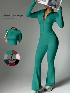 Women's Sportswear Set, Long Sleeve High Waist Pants, Quick Dry Yoga, Slim Fit, Fall & Winter, Gym Running Casual Wear, Sweatsuit Set