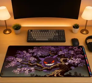 Gengar Mouse Pad, Gengar Mousepad, Ghost Desk Mat, Purple Neon Aesthetic Desk Setup, Anime Gaming Desk Decor, Gamer Gift