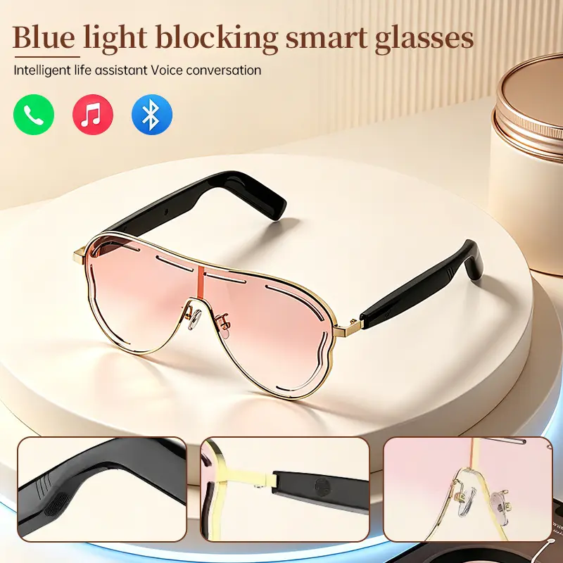 Smart Glasses for Women Men, Open Ear Audio, 7H Playtime, Mic & Speakers | Bluetooth Sunglasses, Touch Control for Sports Driving, Bilateral Power-On, Large Frame, Eye Care for Outdoor fm adapter