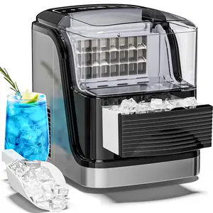 Antarctic Star Cubic Ice Maker Machine, 24 pcs Ice Cubes One Cycle, 33 Lbs/24 Hrs, 2 Ice Sizes, Adjustable Ice Thickness, 1.3 Lbs Ice Storage Capacity, for Kitchen, Dorm, Office