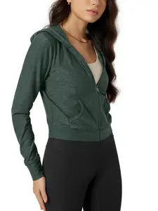 ODODOS Women's Full-Zip Cropped Hoodie - odSTRATUM Tech Ultra Soft UPF 50+ Hooded Jacket with Pockets