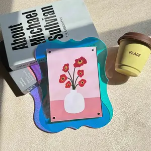 Colorful Acrylic Photo Frame Stand, 7 Inch Instax Postcard Display, Transparent Magnetic Decorative Frame, Cute Cat Picture Frame
