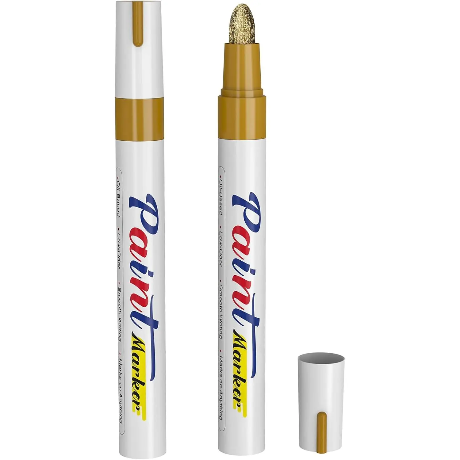 MaxGear Oil-Based Paint Pens, 2-Pack Medium Tip Gold & White Permanent Markers, Fluid Ink, Precision Writing, Long-Lasting Fade-Resistant Odorless Quick-Drying Finish, No Battery Needed for Wood, Metal Rock Art Crafts, Smooth Writing Experience, Metal Art