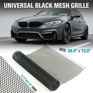 Universal Car Grill Mesh Car Accessories, 40"x13" (100x33cm) Black Aluminum Alloy Debris Blocker, 3x6mm Rhombus Grid DIY Grille Net with Zip Tie Installation for Bumper Hood Vent Insert, Engine Guard