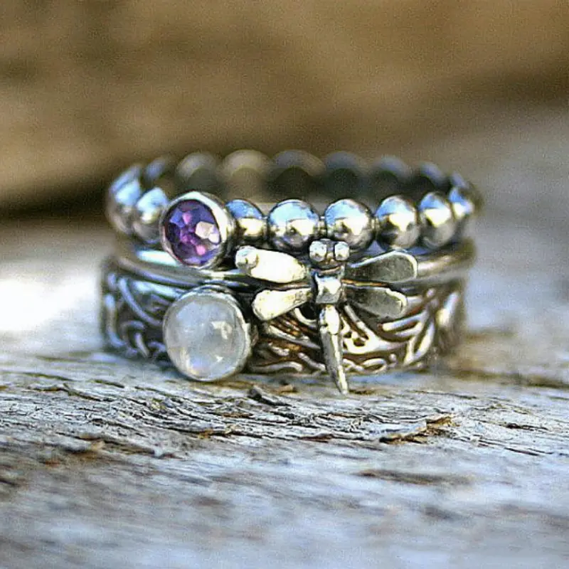 3pcs/set Stunning Vintage Dragonfly Ring with Artificial Gemstones - Perfect Gift for Women Multi Cut Cluster Ring Statement Ring