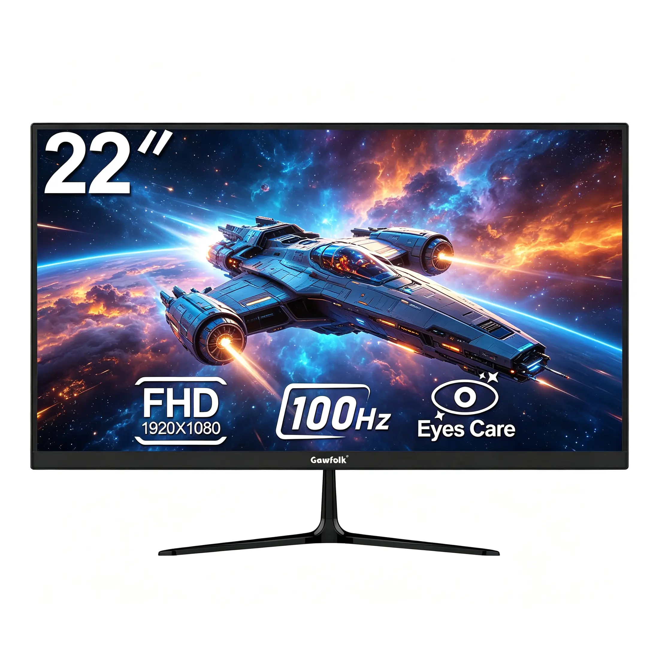 Gawfolk 22in FHD 1080p 100Hz Ultra-Thin Bezel-Less,backtoschool, VA Computer Monitor, HDMI VGA Connectivity, for Home Office Use, Monitors