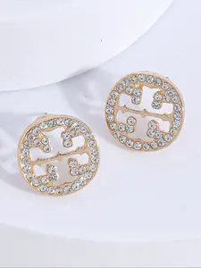 Elegant Rhinestone Hollow Out Round Stud Earrings, Fashionable Minimalist Design, Small Metal Ear Pins for Women, Perfect for Daily Wear, Ear Studs, Stud Earring Jewelry