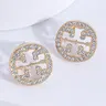 Elegant Rhinestone Embellished Hollow Out Round Stud Earrings, Fashionable Minimalist Design, Small Metal Ear Pins for Women, Perfect for Daily Wear, Unique Design Earrings, Stud Earring Jewelry, Studs Earrings