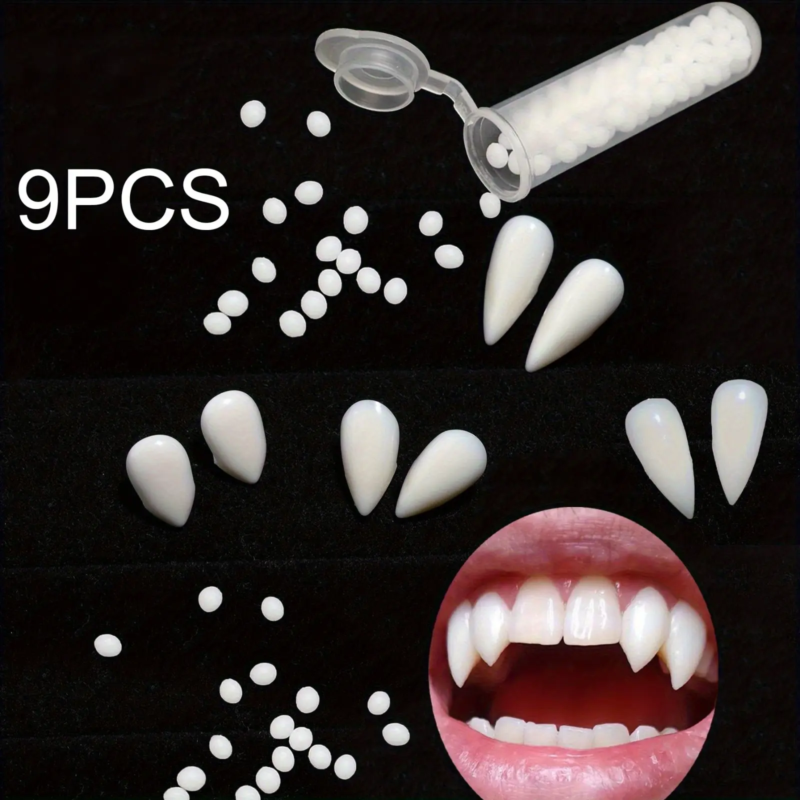 2026 New Model 9 Halloween Vampire And Dracula Hip Hop Teeth Role Playing Supernatural Color Accessories: 4 Free Matches In Different Lengths.Halloween Gifts, Festive Dress Sharp Synthetic, Light Look Style Classy