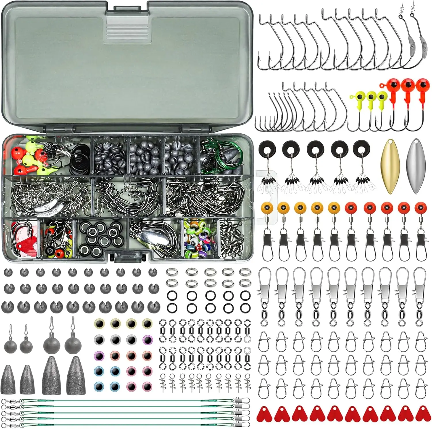 TRUSCEND Complete Fishing Lures Tackle Box Kit - Includes Crankbaits, Minnows, Frogs, Vibes, Poppers, Spinners, Spoons, Soft Baits, Hooks & Weights Accessories for Bass, Trout