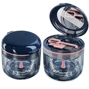 Leakproof Retainer Cleaning Case with Mirror & Strainer, Denture Bath Soak Container with Cleaning Tools, Travel Storage Holder for Aligners Mouth Guards Braces