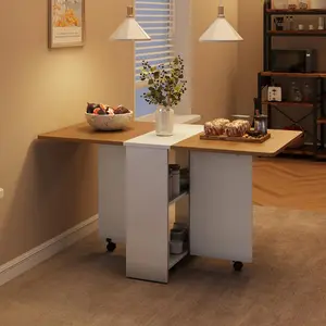 Modern Folding Dining Console Table, 47.2in D x 23.6in W x 29.5in H, Pear Wood and White Finish, Multi-Use Entryway Table, Console Table Entryway