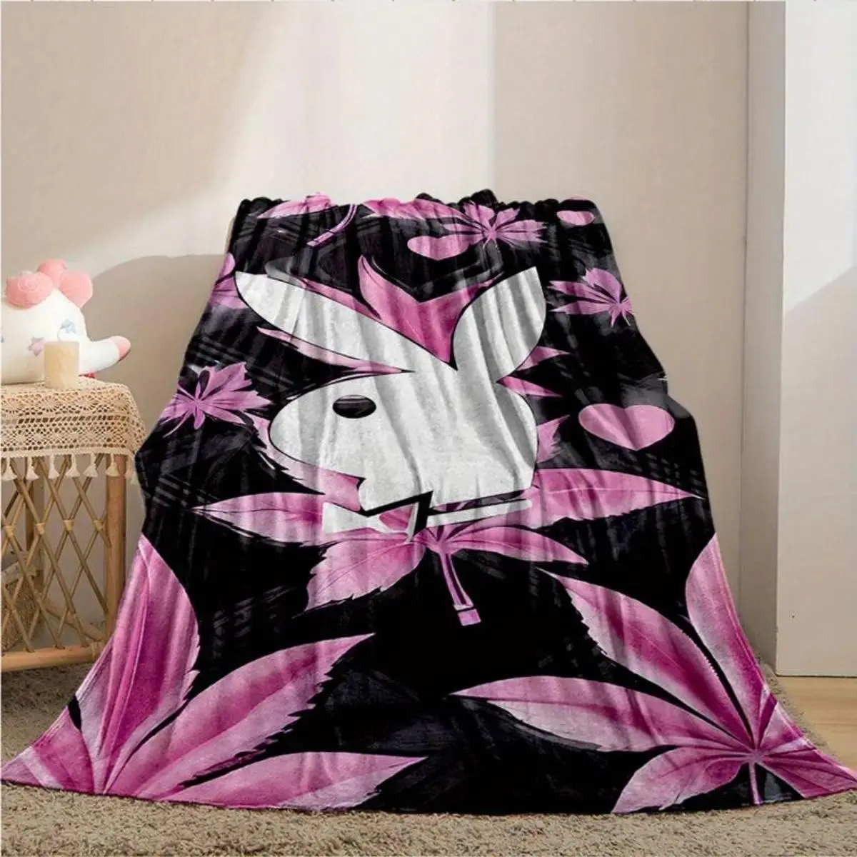 Soft Throw Blanket Cute Cozy Bunny Print Flannel All Season Sofa Bed Car Office Camping Travel Ideal Gift Friends Family Kawaii Aesthetic Room Decor Girls Birthday Present