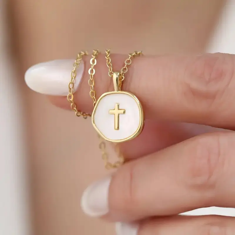 1pc personalized oil-drop cross pendant for women children's necklace for birthday stone pendant collarbone chain simple and versatile jewelry suitable for birthday gifts