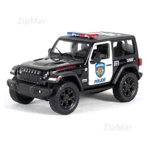 KiNSMART Jeep Wrangler Rubicon Off Road 4x4 5 Inch 1:34 Scale Die Cast Model Replica Toy Car Police Edition with Blue and Red Lights
