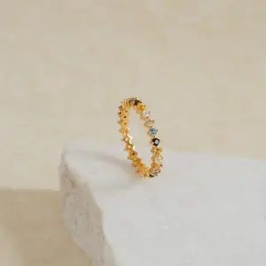 Rainbow Crystal Ring by Caitlyn Minimalist - Dainty Gemstone Eternity Ring in 18K Gold Finish - Boho Crystal Jewelry - Mom Gift