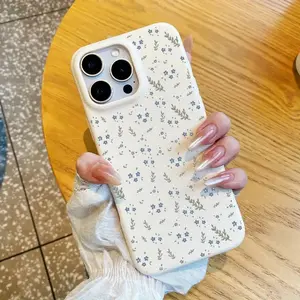 for iPhone 17/16/15/14/13/12 Pro Max/Pro/Plus/Air Dainty Floral Case – Blue-Purple Mini Flowers, Leather-Like Texture