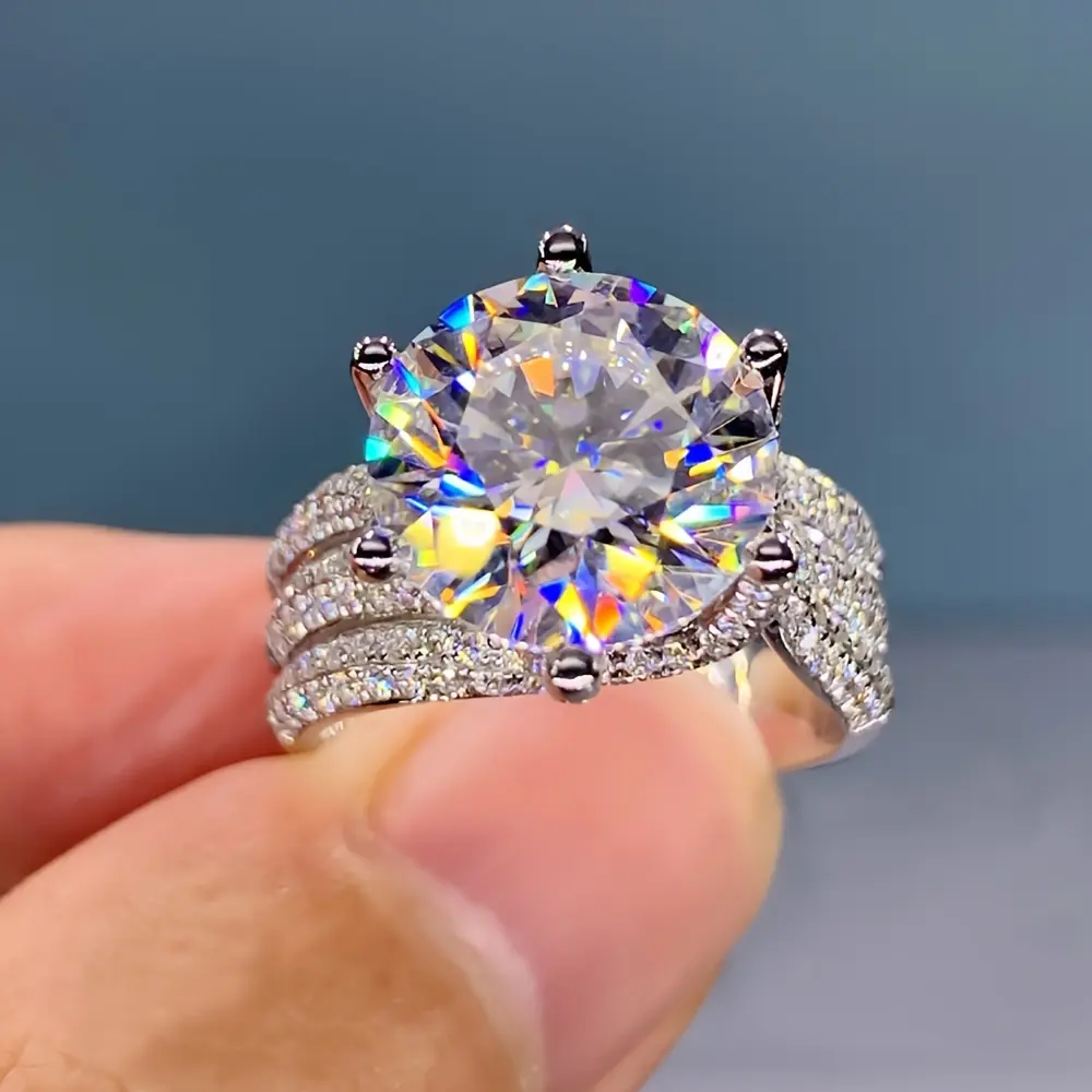 Luxurious Full Faux Zircon Inlay, Commemorative Day Birthday Wedding Engagement Proposal Gift Statement Ring Six Claw Ring studs swarovski august birthstone