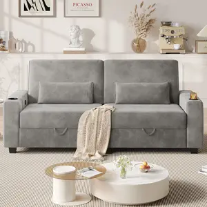 75 Inch Loveseat Sofa, Larger Couch Velvet Fabric with Storage, Charging Ports, Heightened Backrests, Removable Cover Modern Comfy Couches Easy Assembly for Living Room