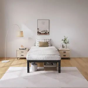 Heavy Duty 14 Inch Tall BedFrame -Black Steel Platform withSlats, Noise Free, Easy AssemblyNo Box Spring Needed