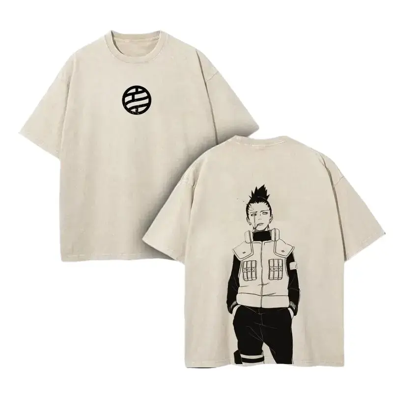 Shikamaru Nara - Naruto Anime Double Printed Vintage Washed Tee Unisex Oversize Anime Manga Washed Heavyweight Cotton T-shirt, Gift For Anime Fan, Anime Lover