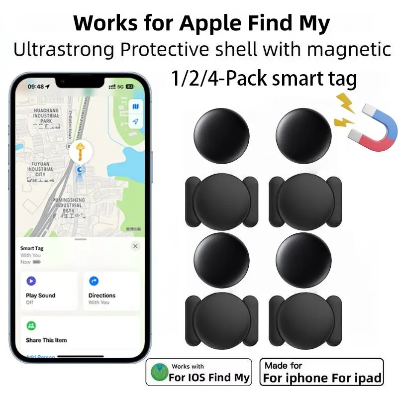 4pcs Latest Smart Global GPS Tracker, Only Compatible with Apple Find My APP, Replaceable Battery, Magnetic Case, Suitable for Car, Bike, Key, Wallet, Smart Tracking Tag