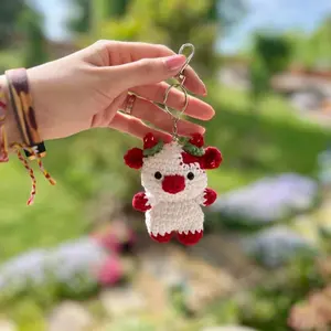 Cute Crochet Cow Keychain, Strawberry Cow Purse Charm, Mother’s Day Gift, Kawaii Keyring