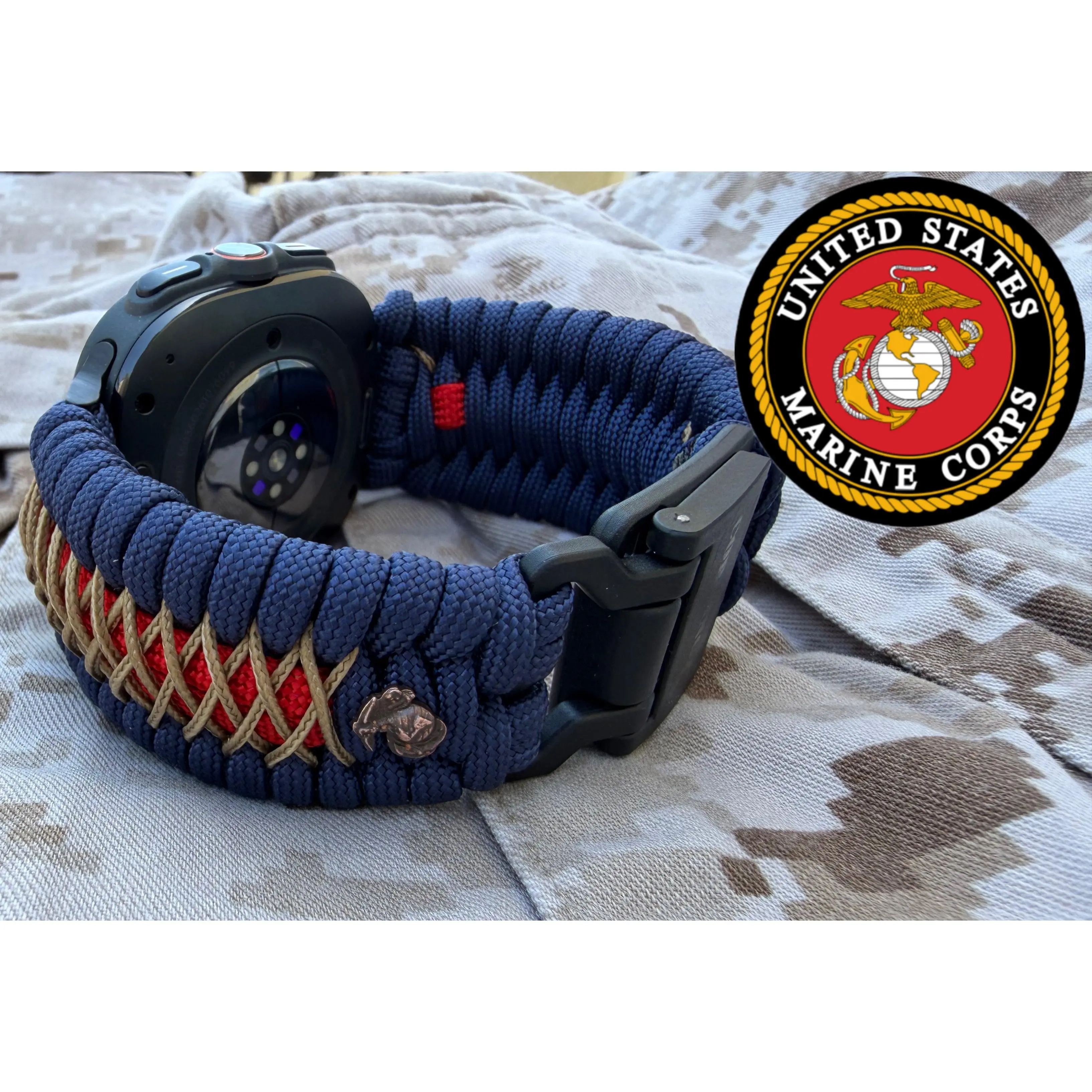 USMC Salute Paracord Watch band with EGA emblem for Galaxy Watch models (Watch not included).