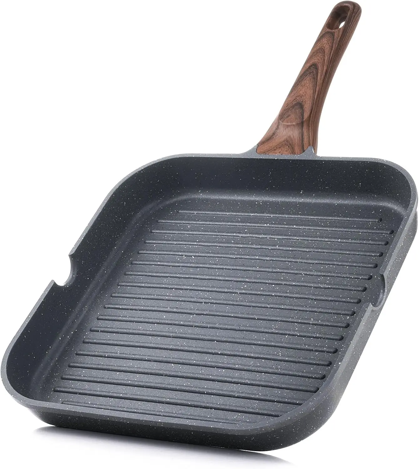 Nonstick Grill Pan for Stove Tops – Square Griddle Skillet with Pour Spouts, Induction Compatible Indoor Outdoor Cooking Pan
