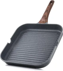Nonstick Grill Pan for Stove Tops – Square Griddle Skillet with Pour Spouts, Induction Compatible Indoor Outdoor Cooking Pan