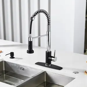 FORIOUS Kitchen Faucet with Pull Down Sprayer Single Handle Sink Faucet with Deck Plate 2 Modes Chrome Stainless Steel Kitchen Faucet