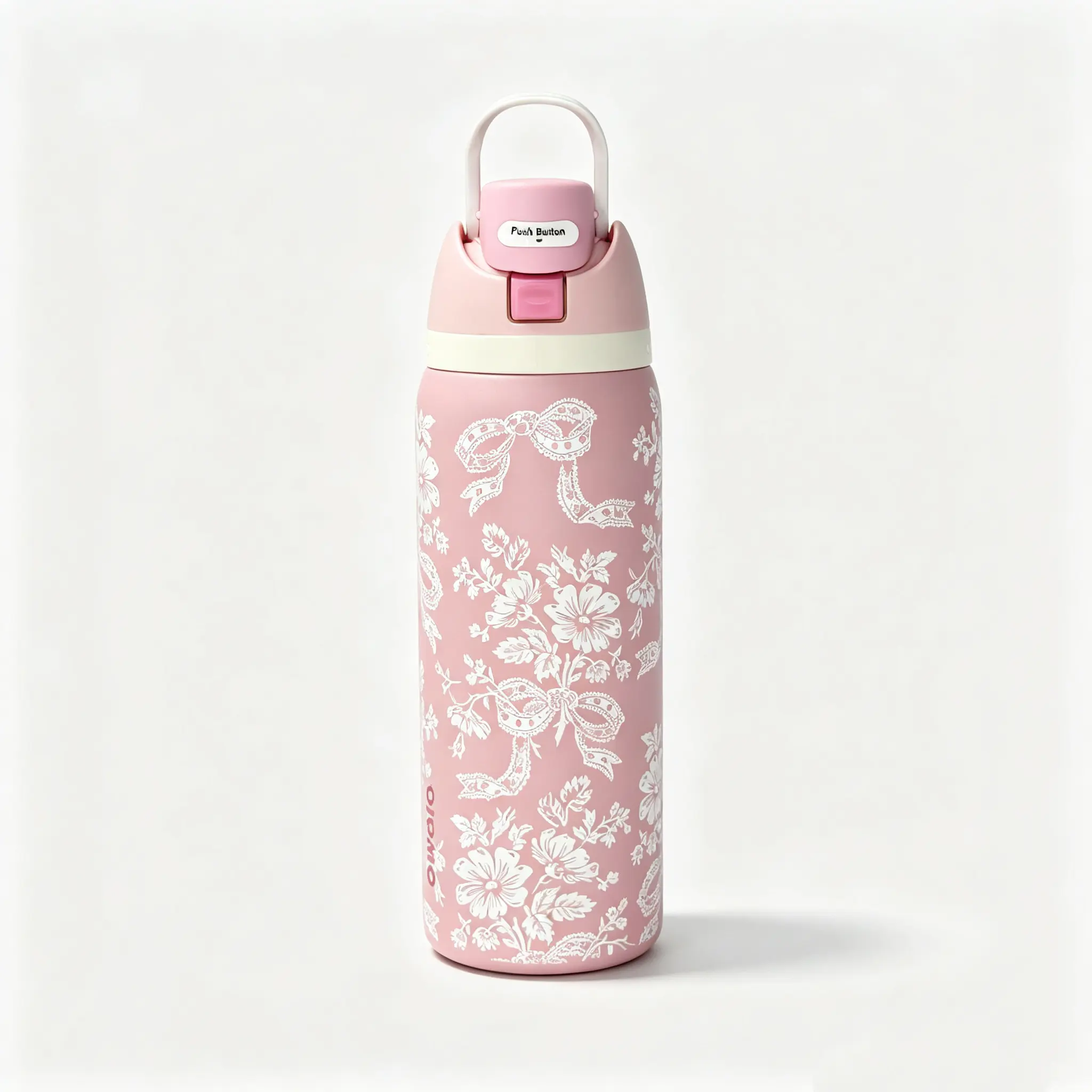 Owala 32oz Insulated Leak-Proof Straw Lid Toile Print Vacuum Flask, Insulated Cups Travel Tumbler Water Bottle for All-Day Hydration, Portable Kitchenware Drinkware Accessory