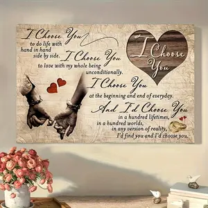 1 Piece Canvas Prints Wall Art Frame I Choose You to Live Together Hand in Hand Shoulder to Shoulder Couple Wall Art for Living Room and Bedroom, Home Decoration, Holiday Gift for Her, Decorative Wall Art
