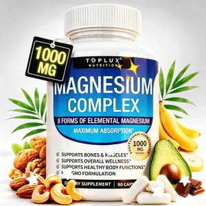 3X-Toplux Magnesium Complex 1000mg, 8 Forms of Chelated Elemental Magnesium, High‑Absorption Mineral Supplement, Supports Sleep, Muscle & Bone Health, Non‑GMO, 90 Capsules