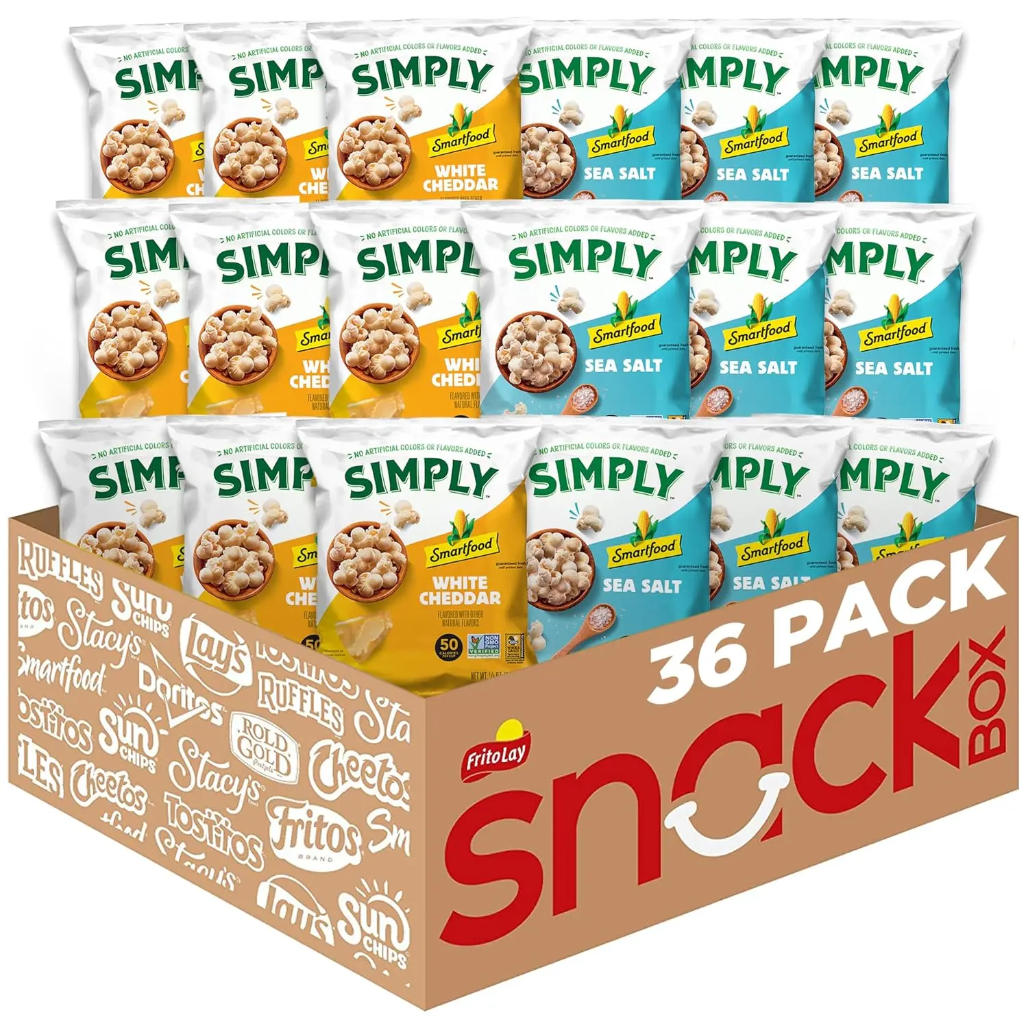 Smartfood Simply Variety Pack, White Cheddar and Sea Salt 0.5oz (36 Count) Snack Flavor