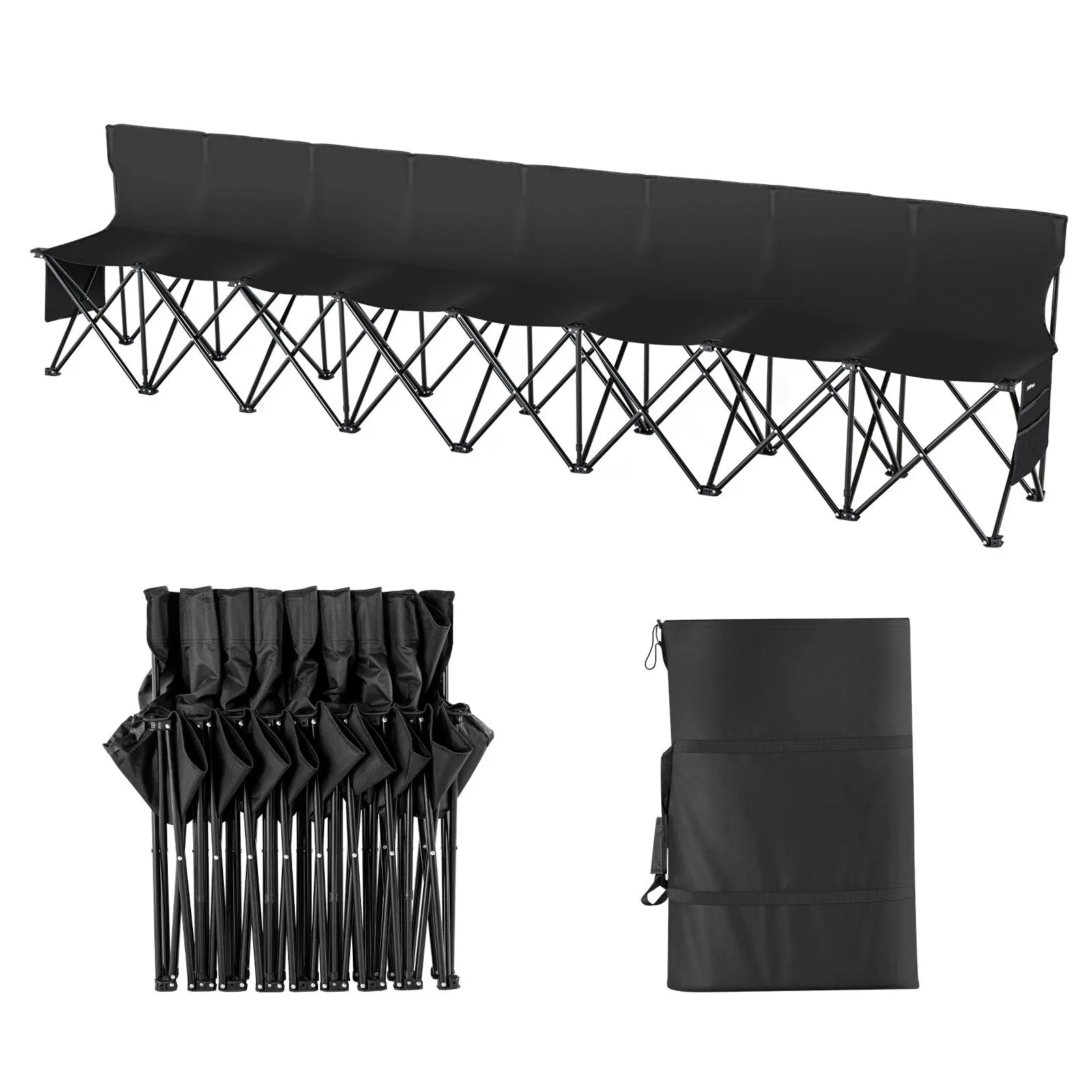 【Summerfinds】VEVOR Portable Folding Bench 8 Seats Foldable Sideline BenchOutdoor Camping Bench Chair with Carry Bag & BackrestTeam Sport Sideline Bench for Football FishingNo Assembly Instant SeatingBlack