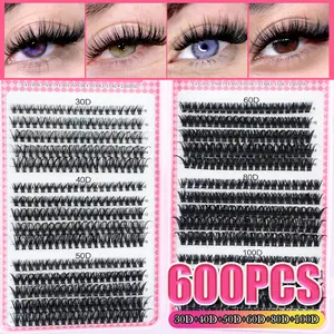600 Pcs False Eyelash Extensions, High Capacity, D Curl, Fluffy Style, DIY Lash Kit, Perfect for Daily Use, Parties, Travel, Gifts