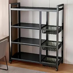 New Heavy-Duty Faridabio 4-Tier Freestanding Shelf with 3 Baskets - Durable Carbon Steel, for Kitchen, Bathroom, Tool Organizati