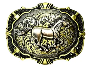 Texan Charm Western Belt Buckle Horse and Longhorns Design Zinc Alloy with Copper Accents 3.5" x 2.5" Unisex Accessory for Cowboy Enthusiasts
