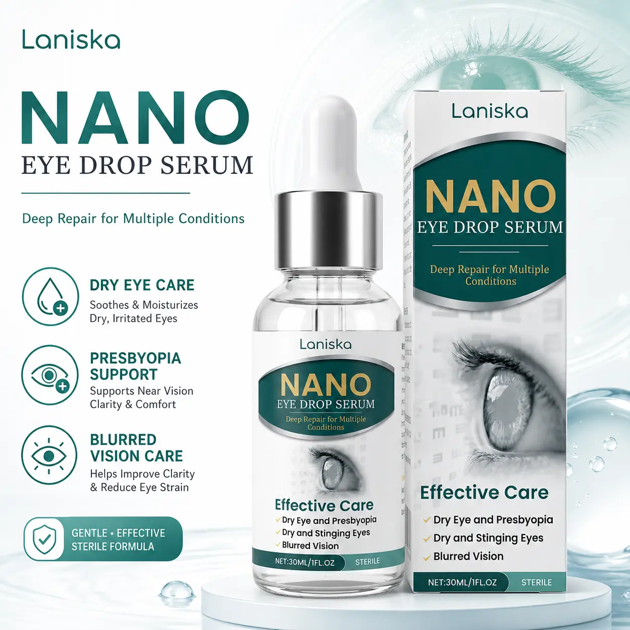 Eye Drop Serum 30ml | Advanced Eye Care Drops for Dry, Stinging & Tired Eyes | Moisturizing Formula for Blurred Vision, Presbyopia Support & Daily Eye Comfort | Sterile Gentle Eye Serum Moisturizer Hydrate