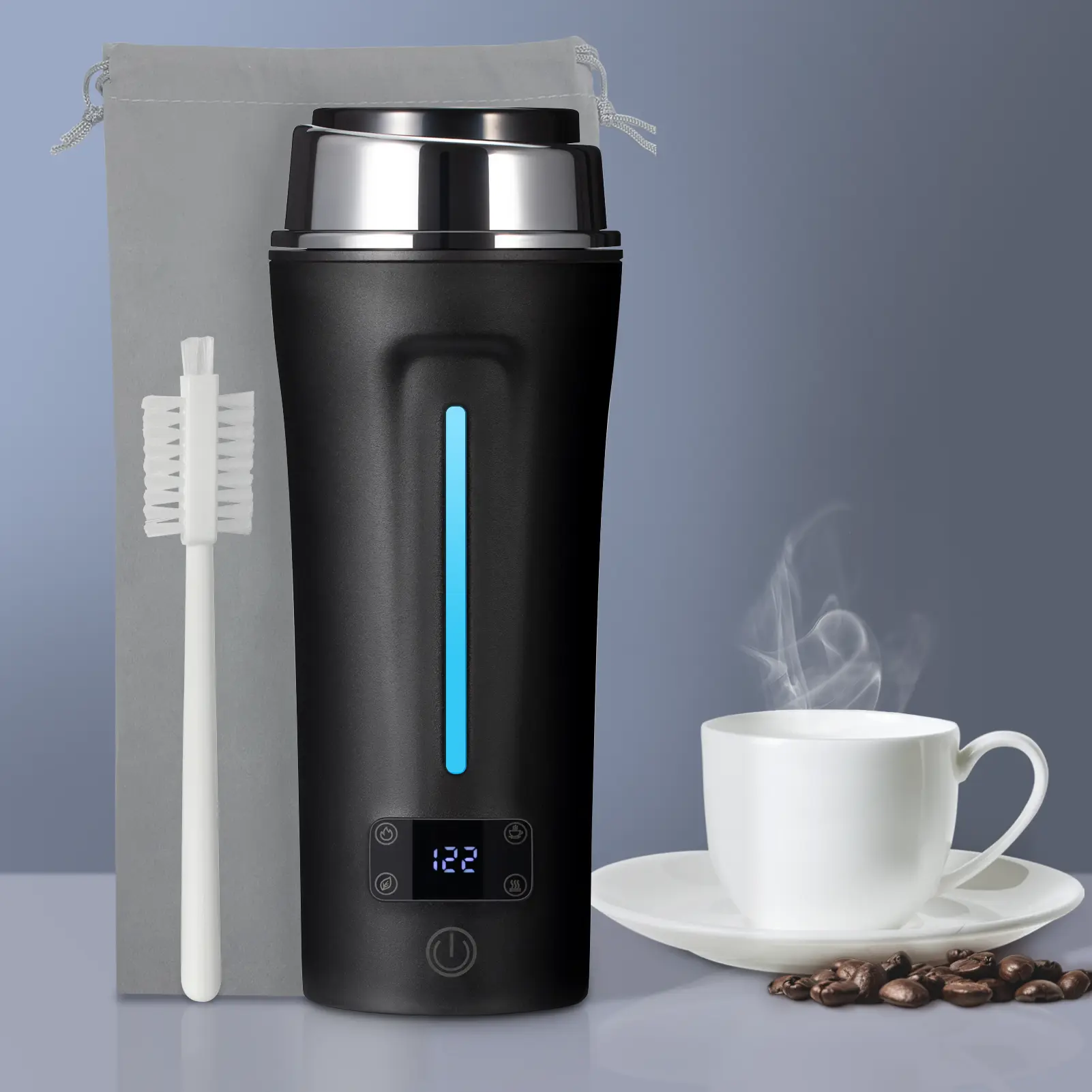 Ceaplot Compact Automatic Plastic Electric Kettle (1 lbs) - 110-240V Dual Voltage Portable Kitchen Appliance, Fast Heating Travel Tea Kettle with LCD Display, 4 Temp Settings, 4-Color LED, US Plug for Travelers