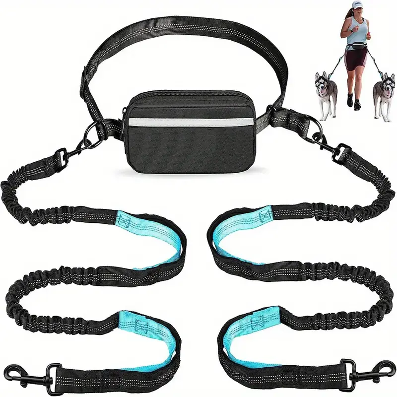 Adjustable Hands-Free Dog Outdoor Running Leash with Double Handles, No Tangle Leash, and Elastic Retractable Rope for Large and Medium Dogs - Perfect for Running, Jogging, and Walking with Your Pet, Universal Harness