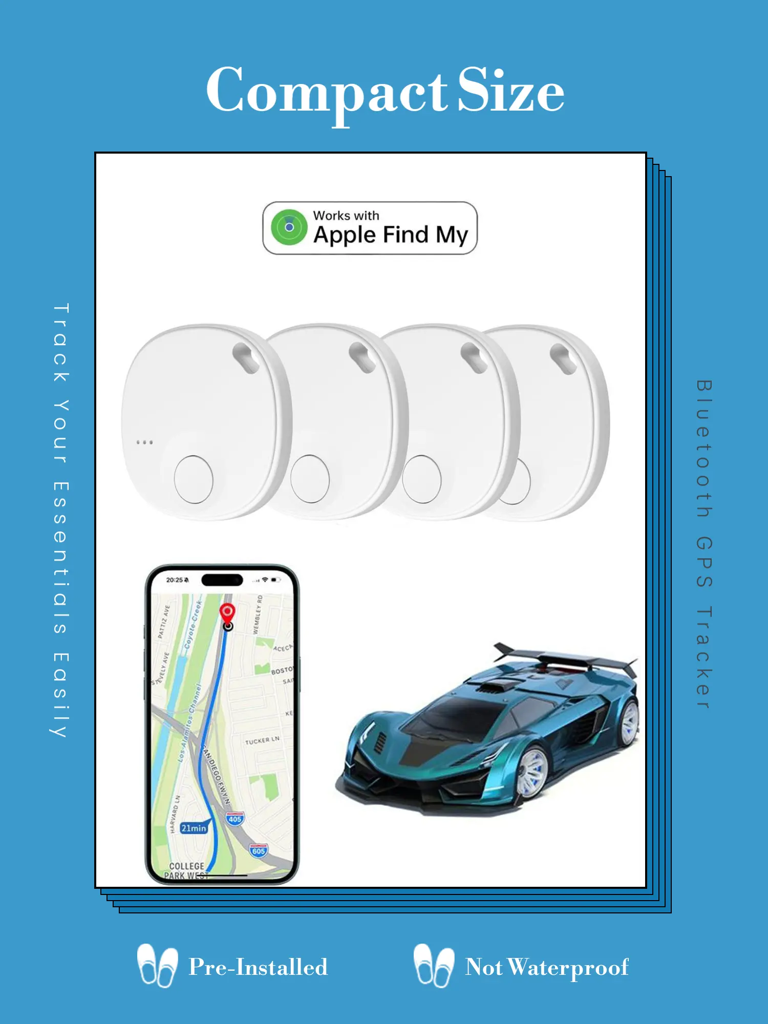TSBIFV Wireless Bluetooth Item Tracker 4-Pack (White, iOS Only – Not for Android) – Works with Apple Find My, Custom Points of Interest, Replaceable CR2032 Battery, Key Finder Tag for Keys, Wallet, Luggage Smart Tracking Gps Tracking Detector