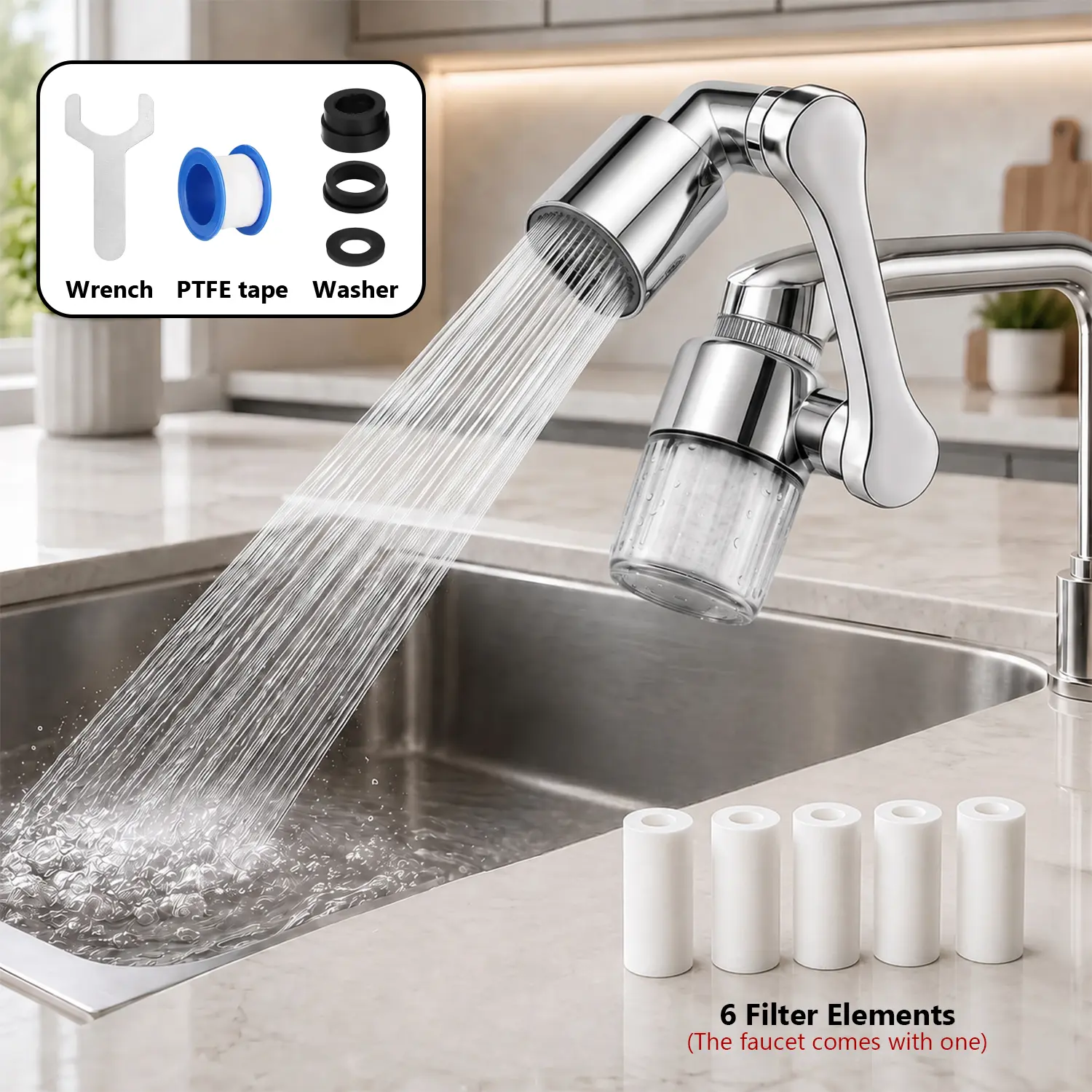1440° Sink Faucet Aerator Extension Swivel Faucet Extender, 2 Sprayer Modes Rotatable Bathroom Kitchen Head Replacement Tap Attachment with Filter for G 1/2", 55/64",15/16"
