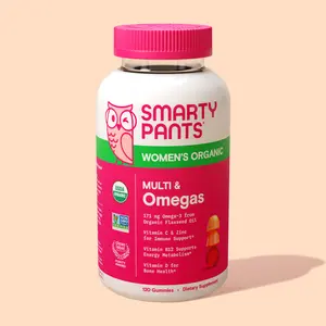 SmartyPants Women's Organic Multi & Omegas 120 Gummies USDA Certified Vegetarian Supplement with Vitamin C D3 B12 A Biotin Folate & Omega-3s for Active Lifestyles - Healthcare