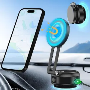 Electric Vacuum Suction Magnetic Car Phone Mount, 2-Sided Strong Magnet Holder, Foldable Adjustable Stand for All Smartphones, Perfect Gift, Car Phone Holders