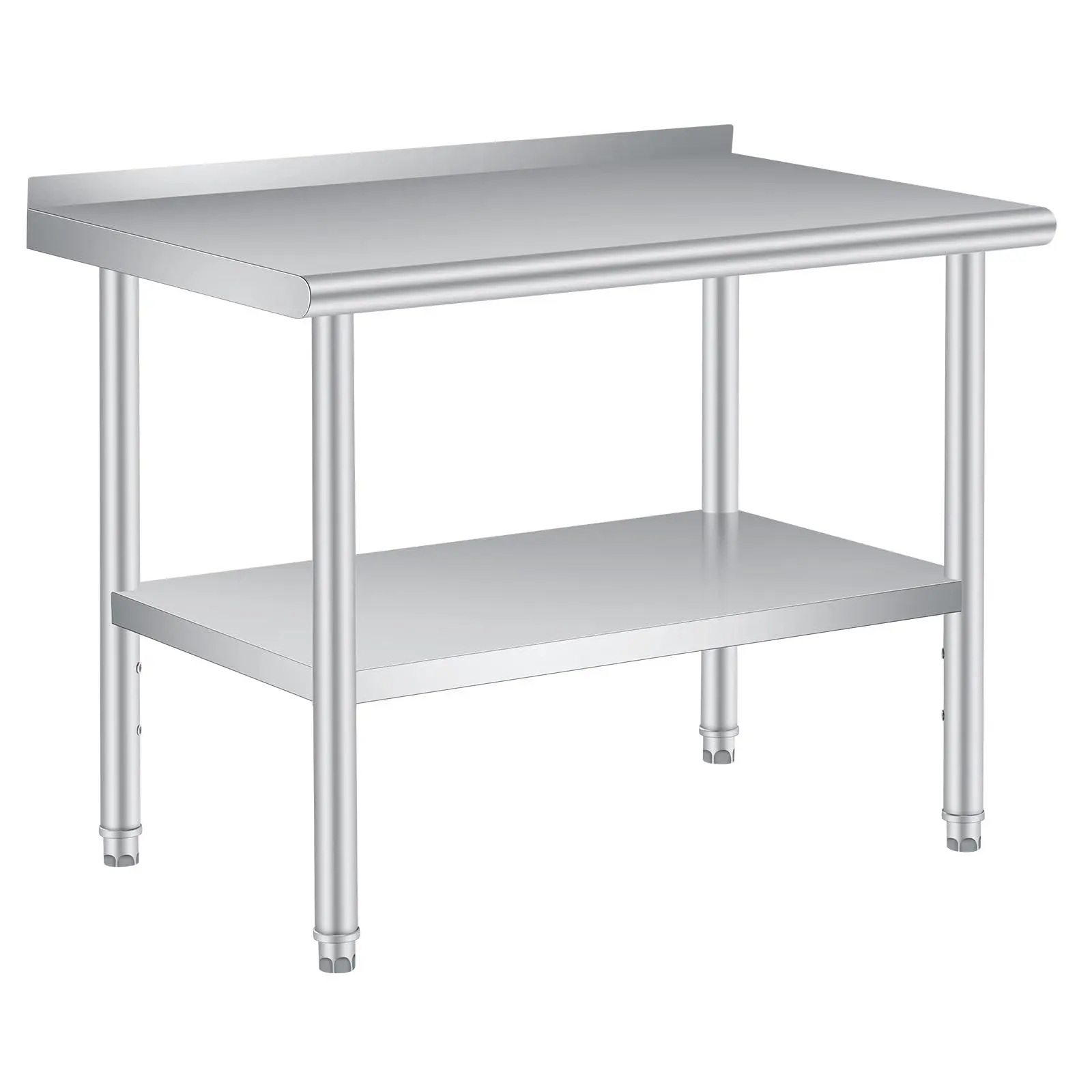 GARVEE Rectangular Robust Stainless Steel Professional Kitchen Work Table - 48x24 in, Raised Edge, Height-Adjustable Shelf, Heavy-Duty Prep Table for Restaurants, Outdoor Use