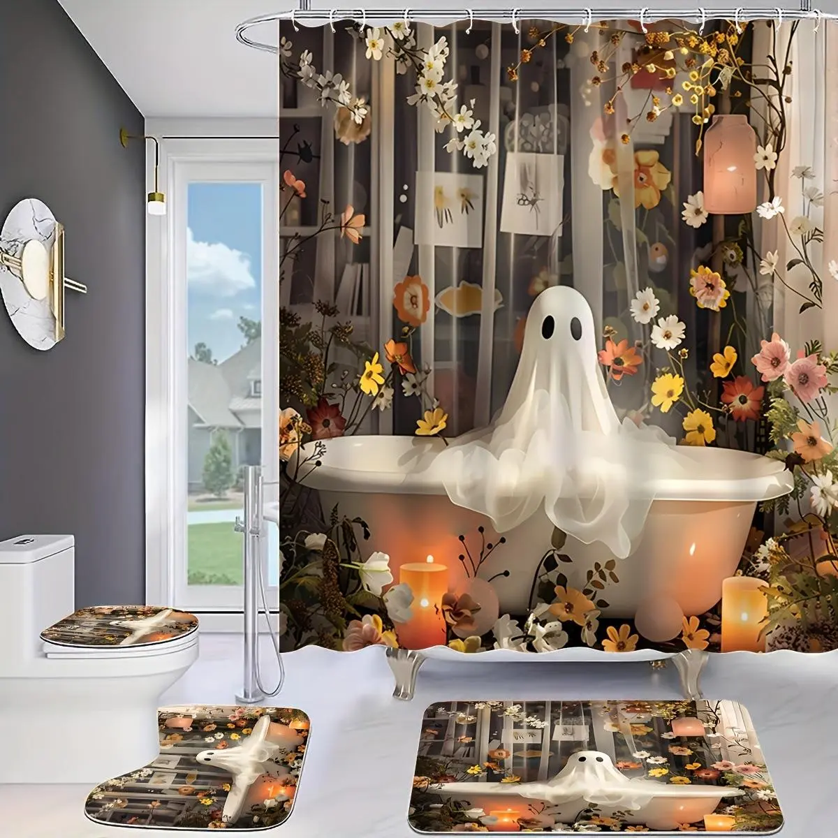 Premium European-Style Digital-Print Polyester Waterproof Shower Curtain, Customizable Bathroom Partition Curtain for Bathrooms