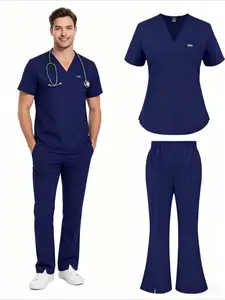 Men's Pharmacist Nurse Work Uniform Set V-tie Pocket Top Pet Grooming Veterinary Beautician and Nail Technician Uniform Set Workwear